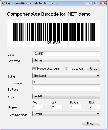 Click to view ComponentAce Barcode .NET 1.00 screenshot
